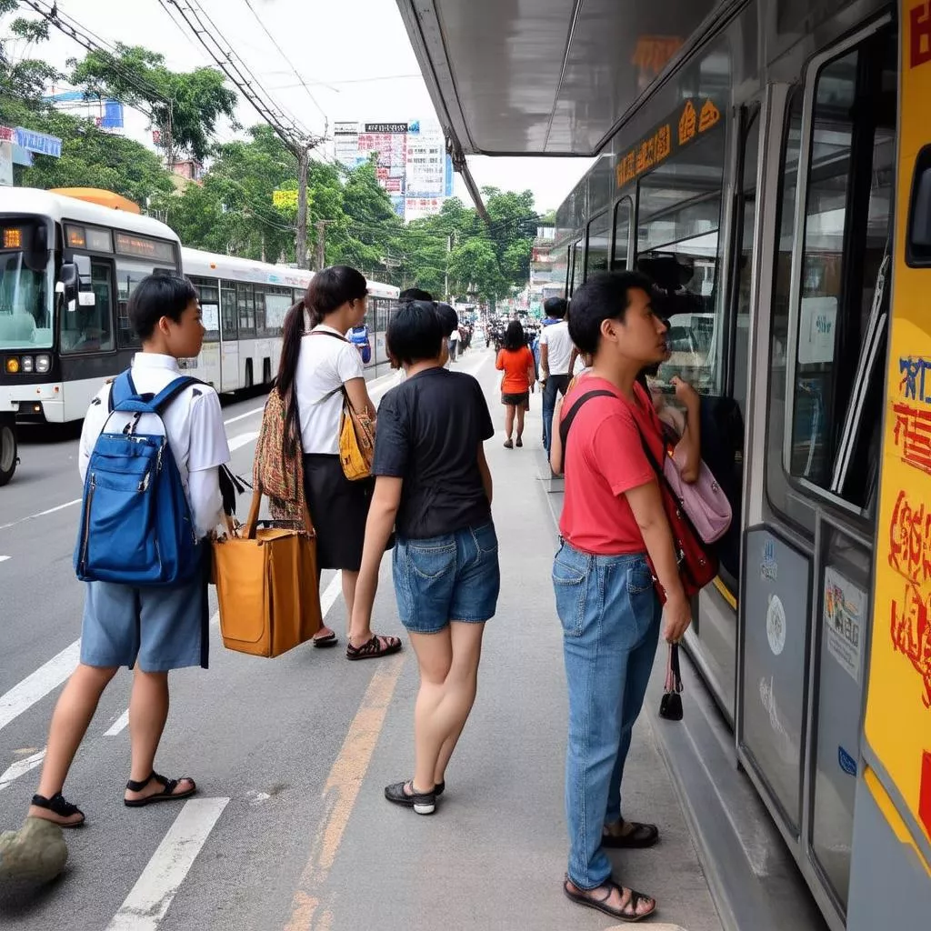Passengers waiting for the bus