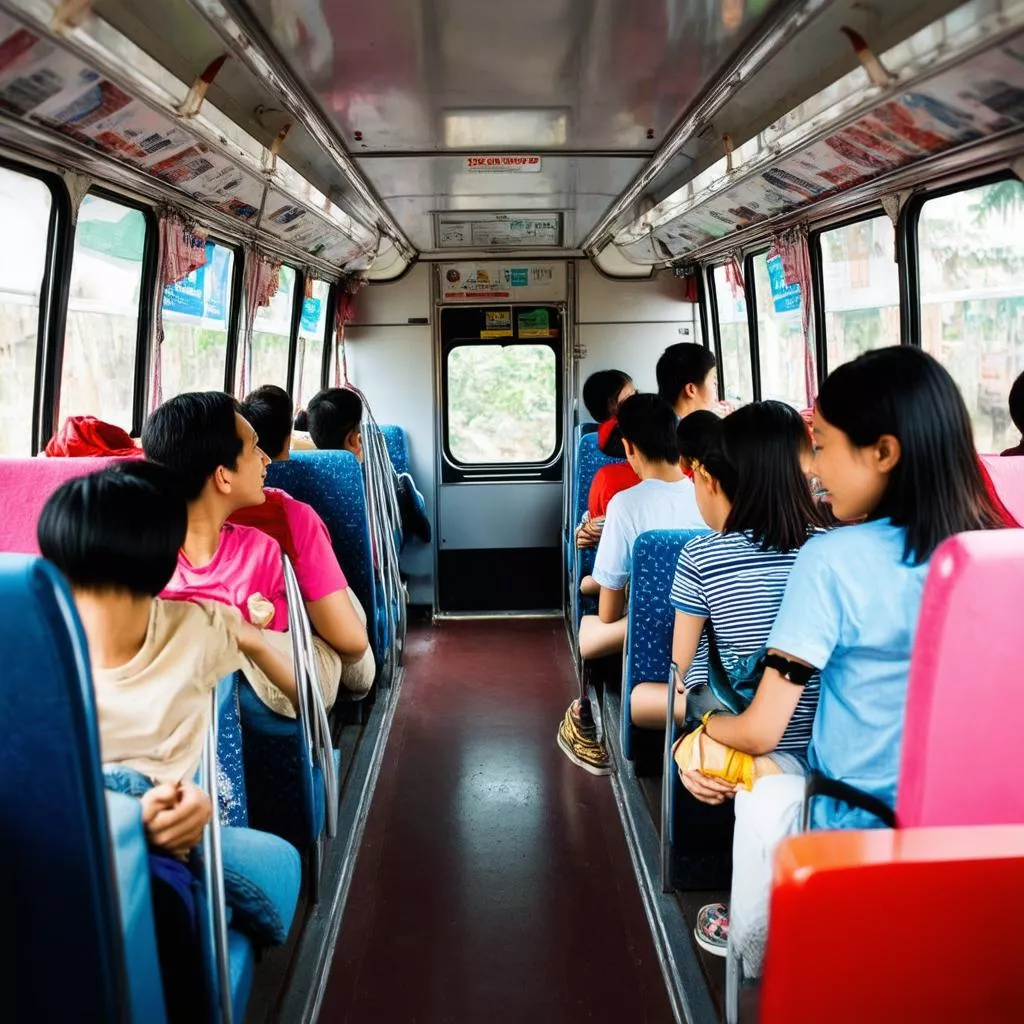 Passengers riding on a public bus