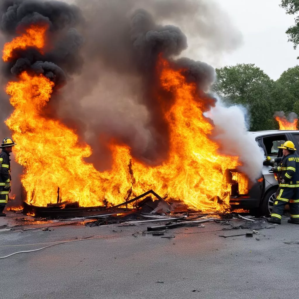 Hiện trường vụ cháy xe ô tô