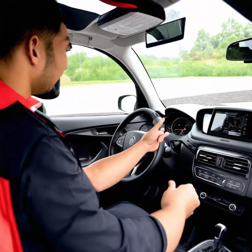 Driving lesson in progress