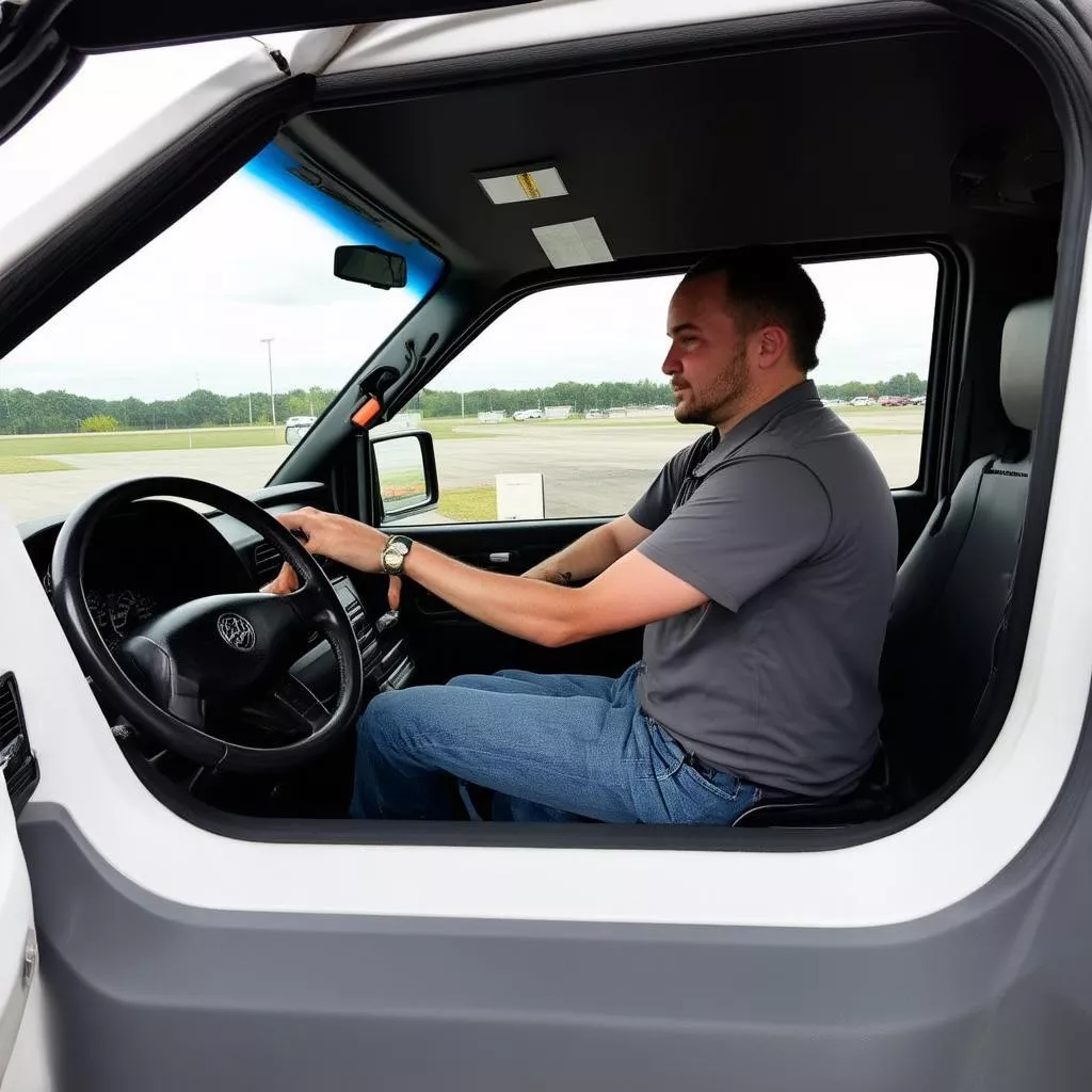 Siswa Berlatih Mengemudi Truk di Lapangan