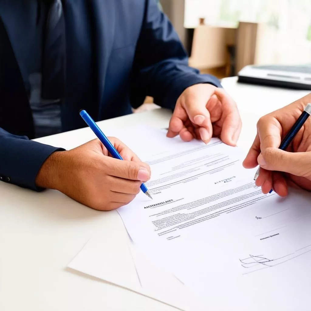 Signing a car rental contract