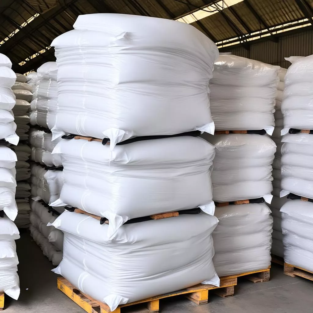 Kho hàng với nhiều bao jumbo