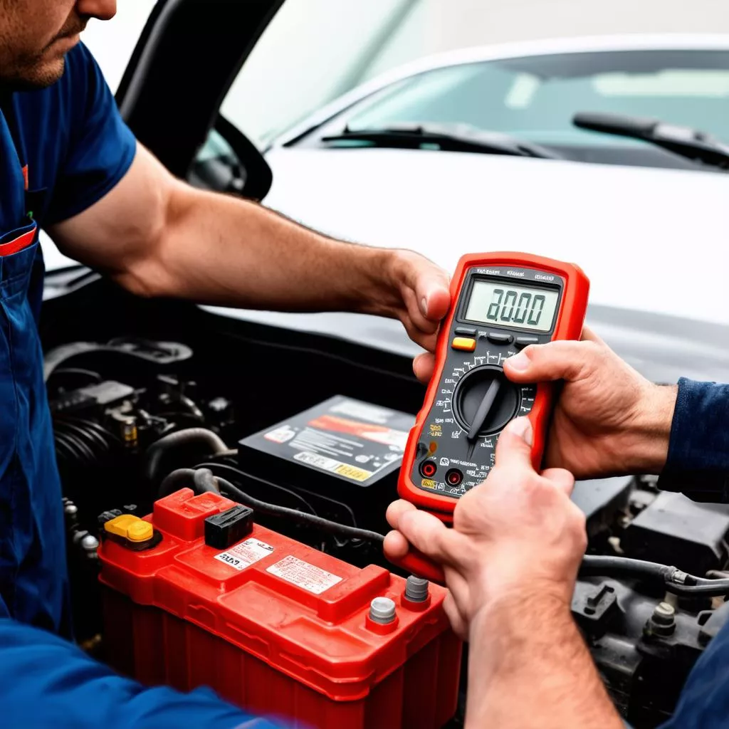 Autobatterie wird geprüft