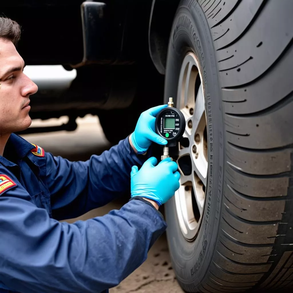 Kiểm tra áp suất lốp xe tải