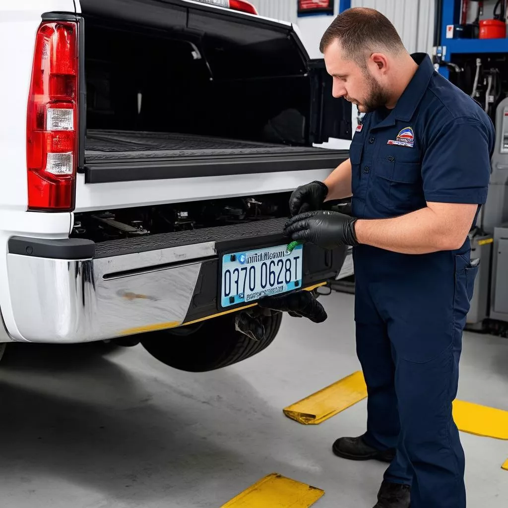 Inspecting a truck license plate