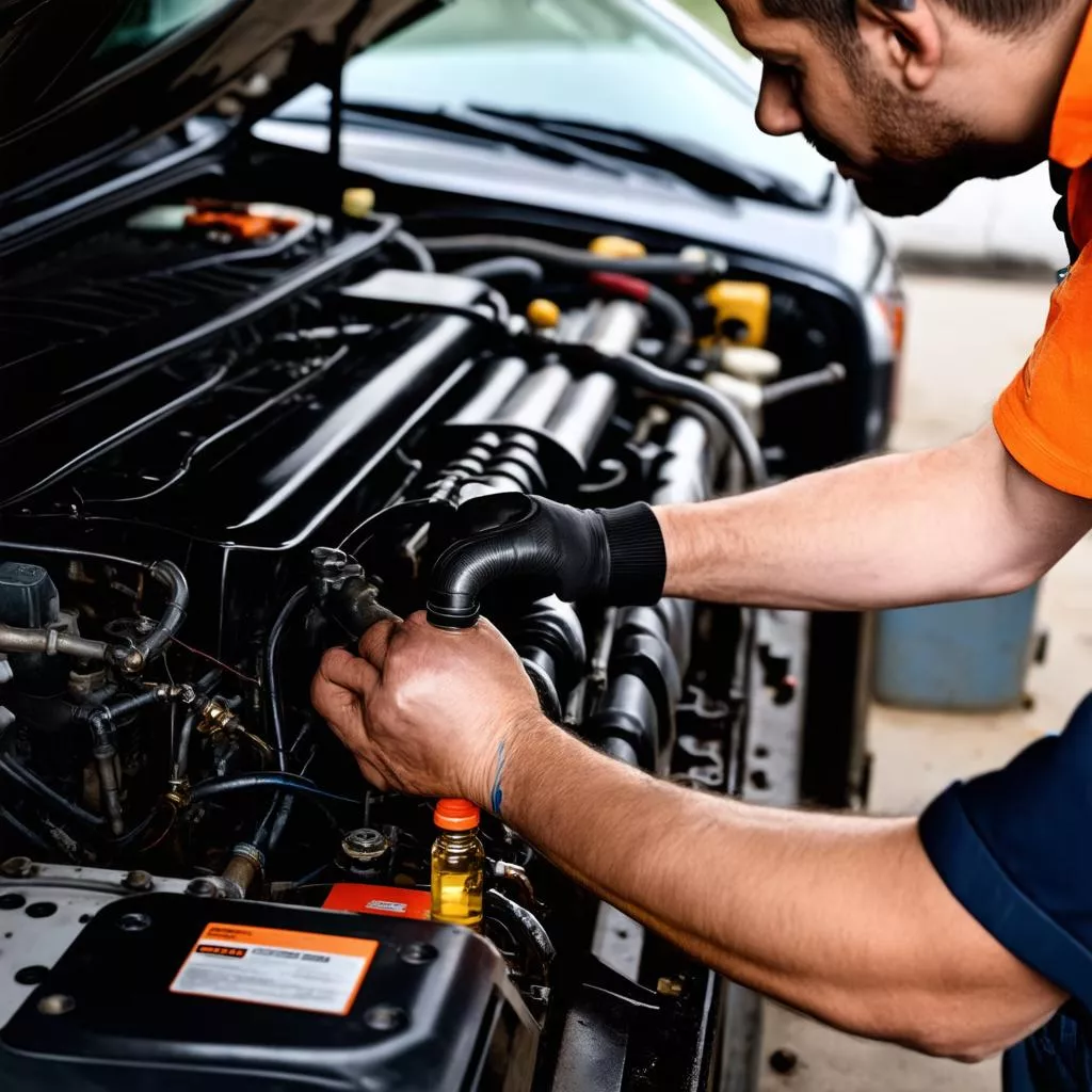 Kiểm tra dầu xe tải