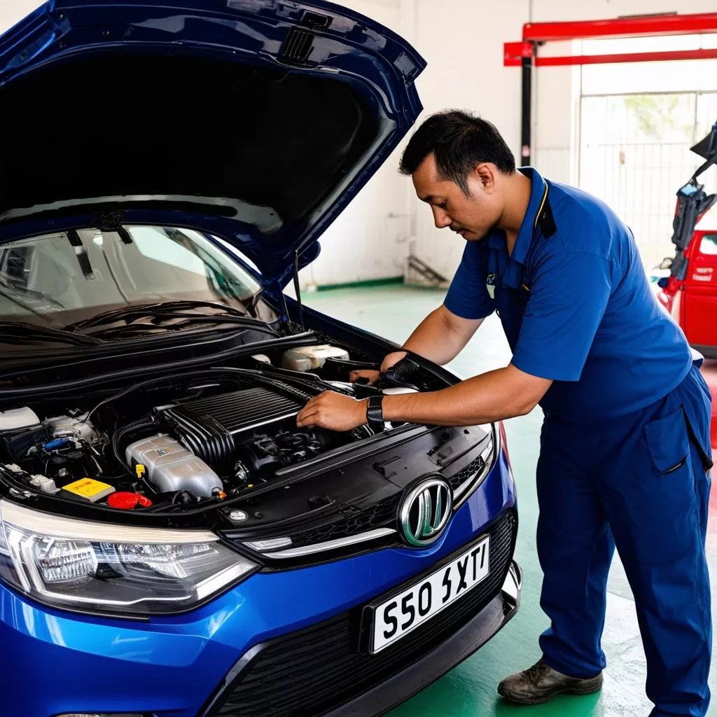 Inspecting a car engine
