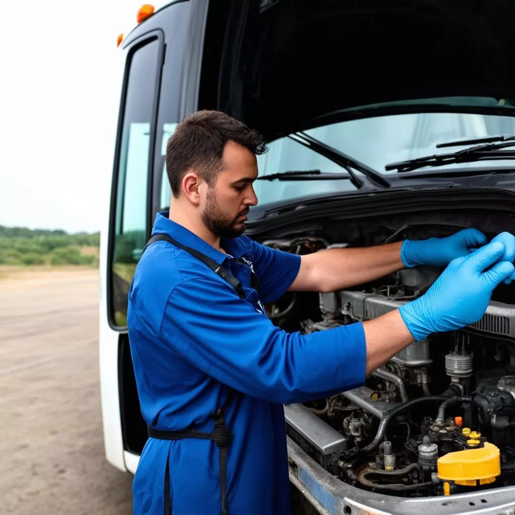 Inspecting a Bus Engine