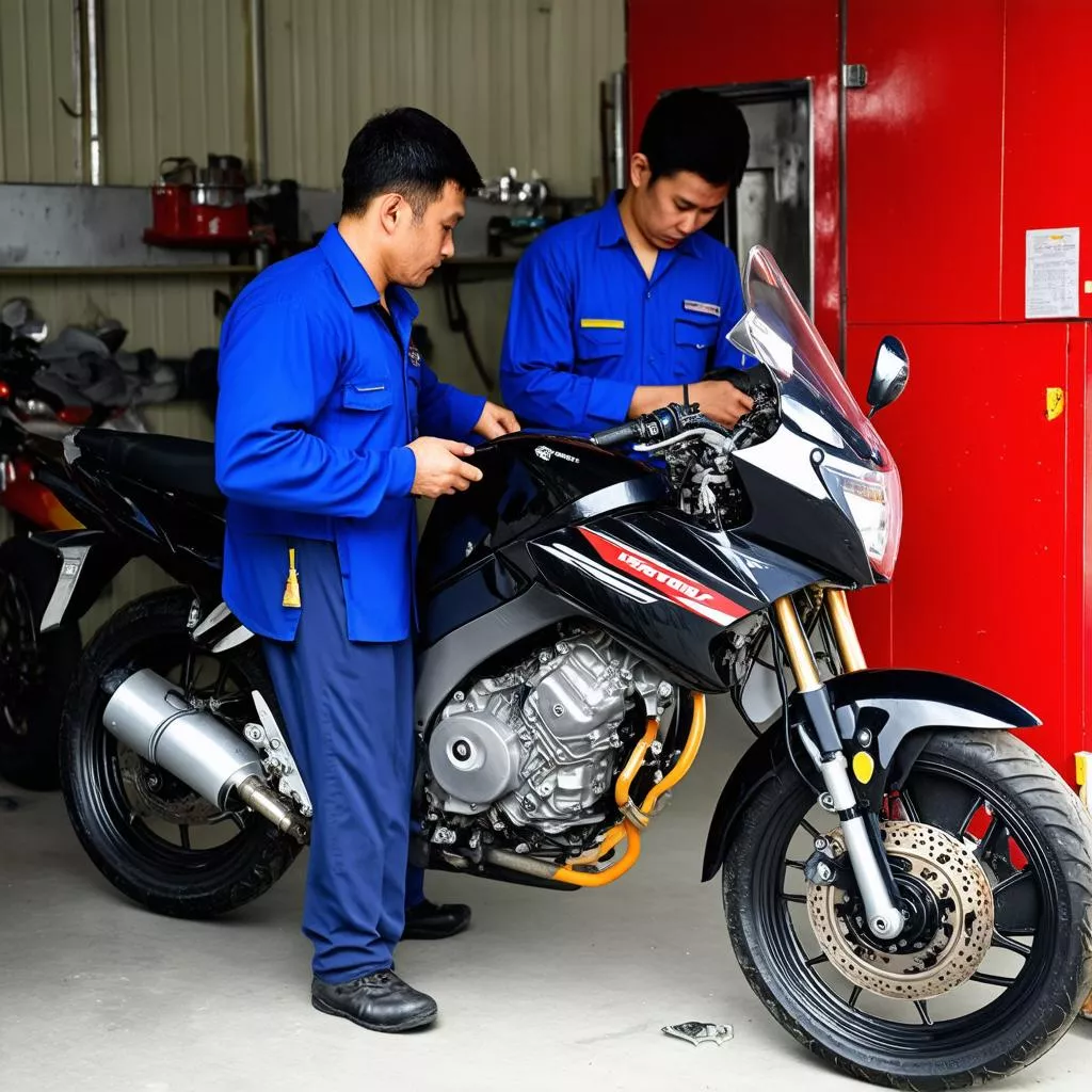 Inspecting a 125cc motorcycle engine