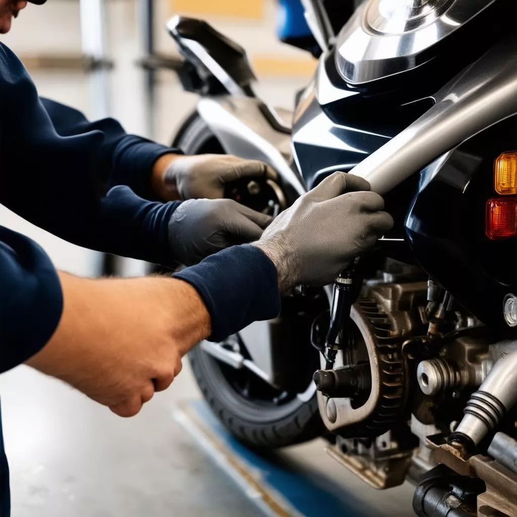 Inspecting a motorbike engine