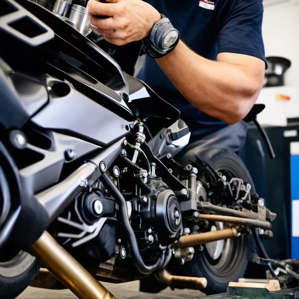 Inspecting a motorcycle engine