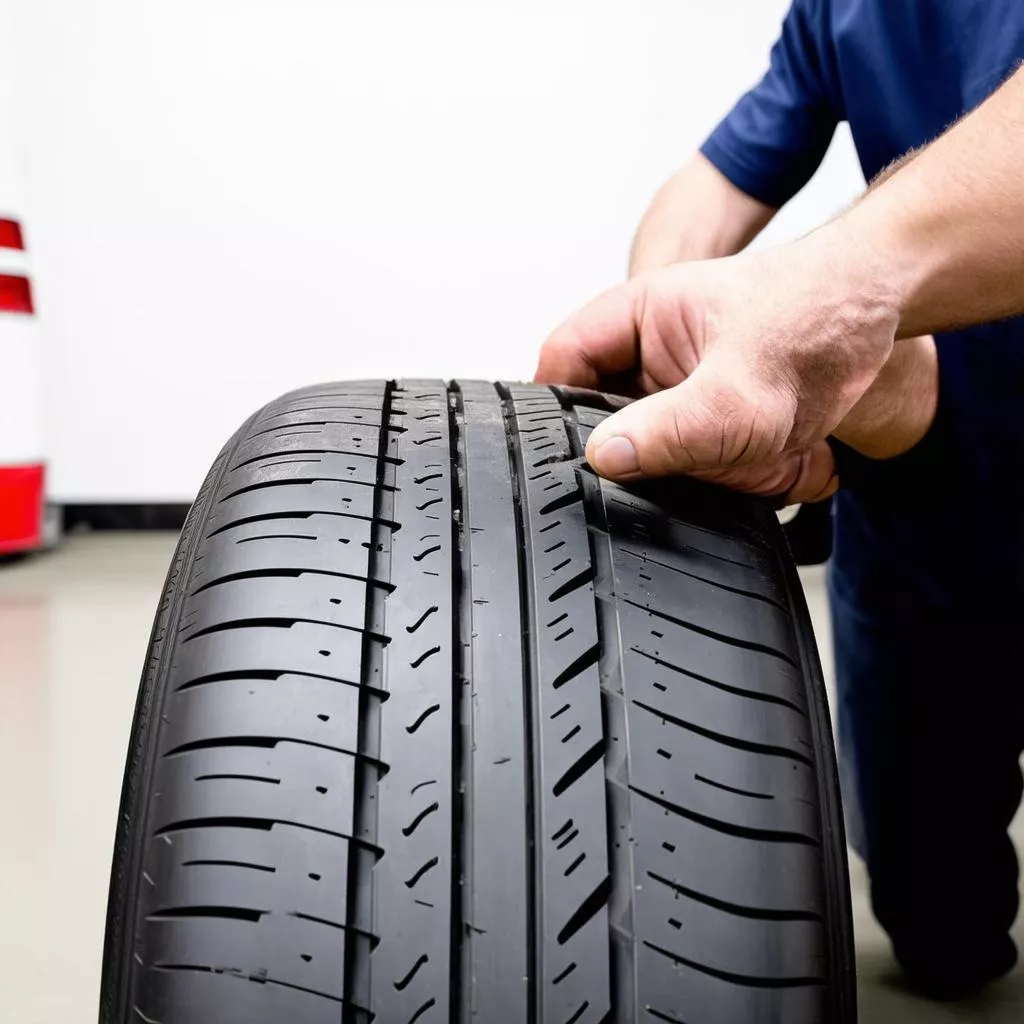 Inspecting a used car tire