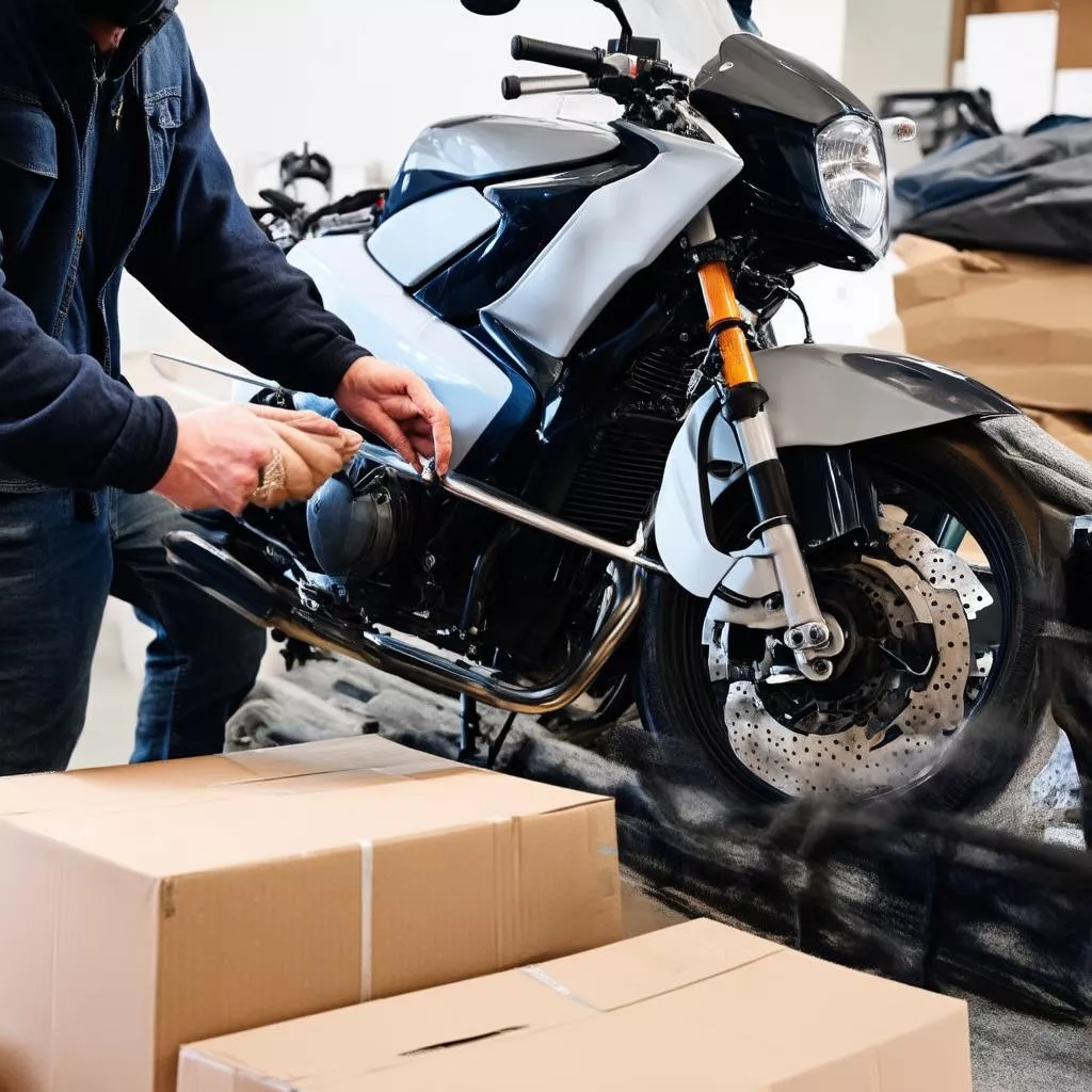 Inspecting a motorcycle before shipping