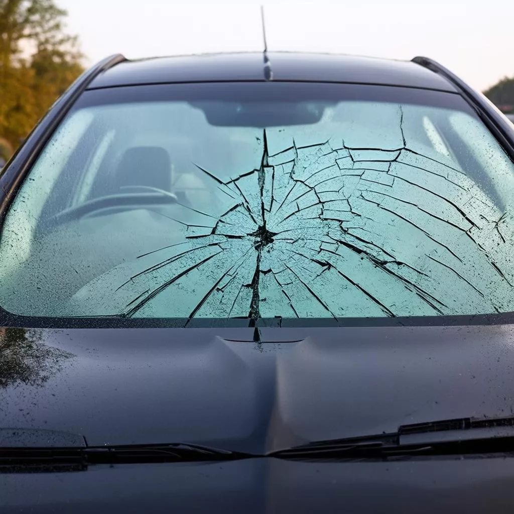 Windshield with a straight line crack