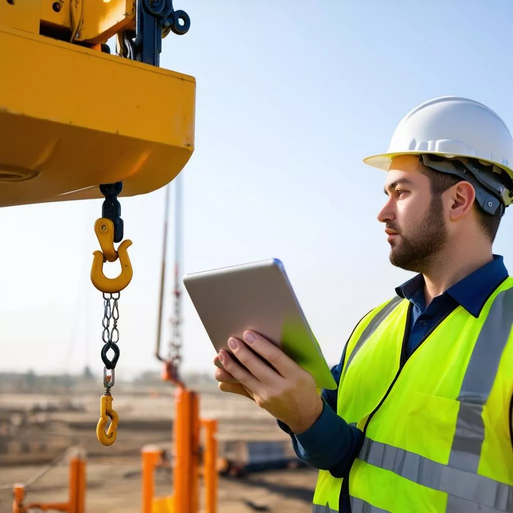 Công nhân kiểm tra an toàn khung cẩu