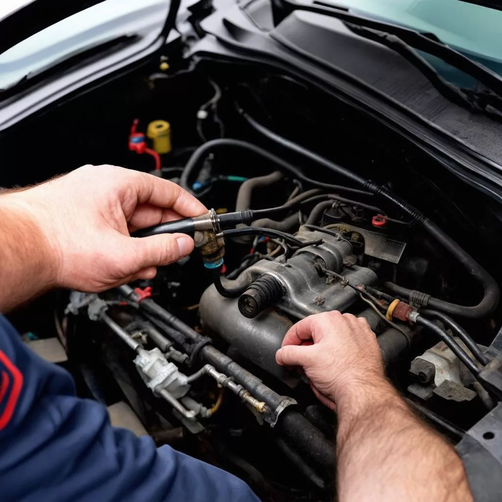 Kỹ thuật viên kiểm tra bộ đề xe ô tô