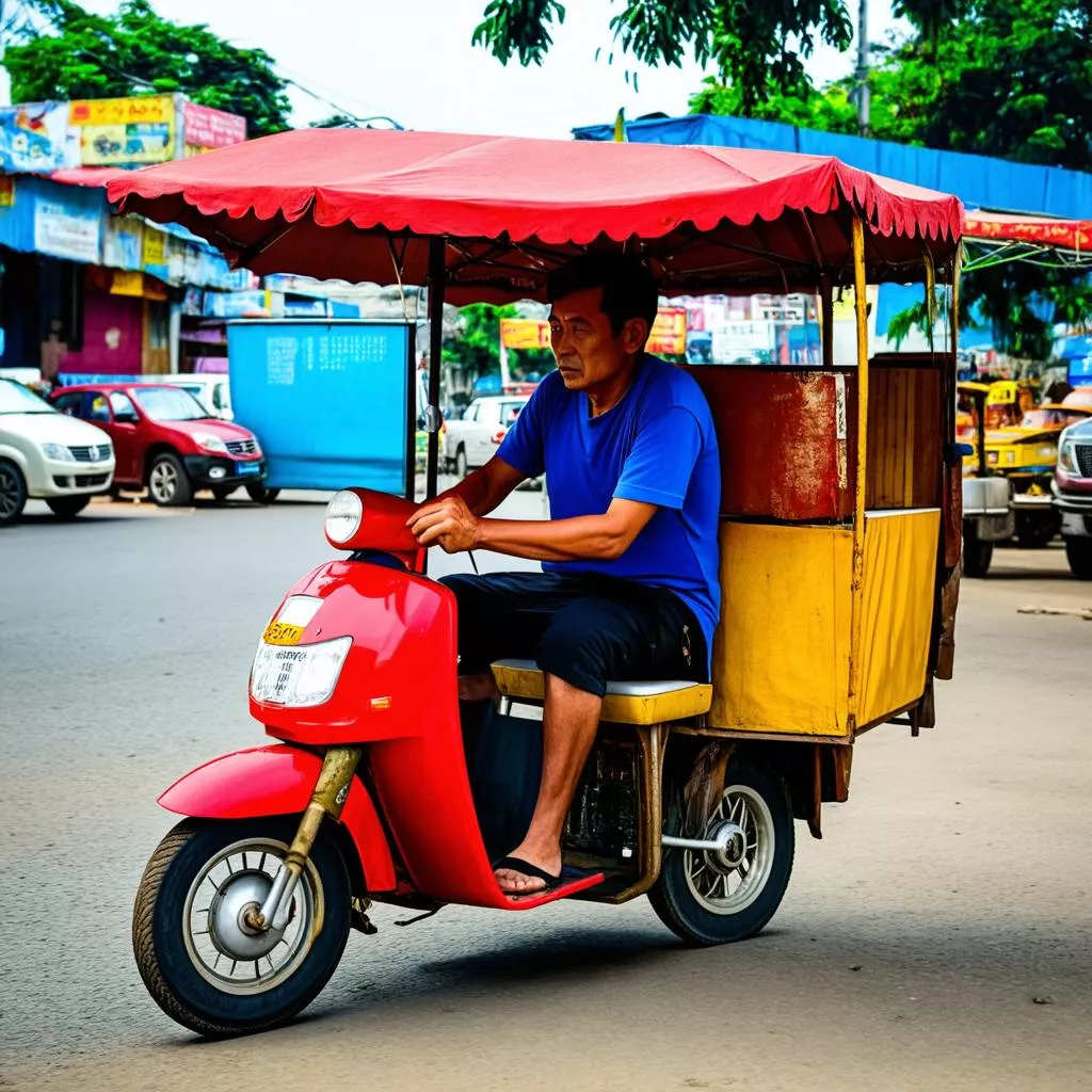 Người lái xe ba gác Biên Hòa đang chờ khách