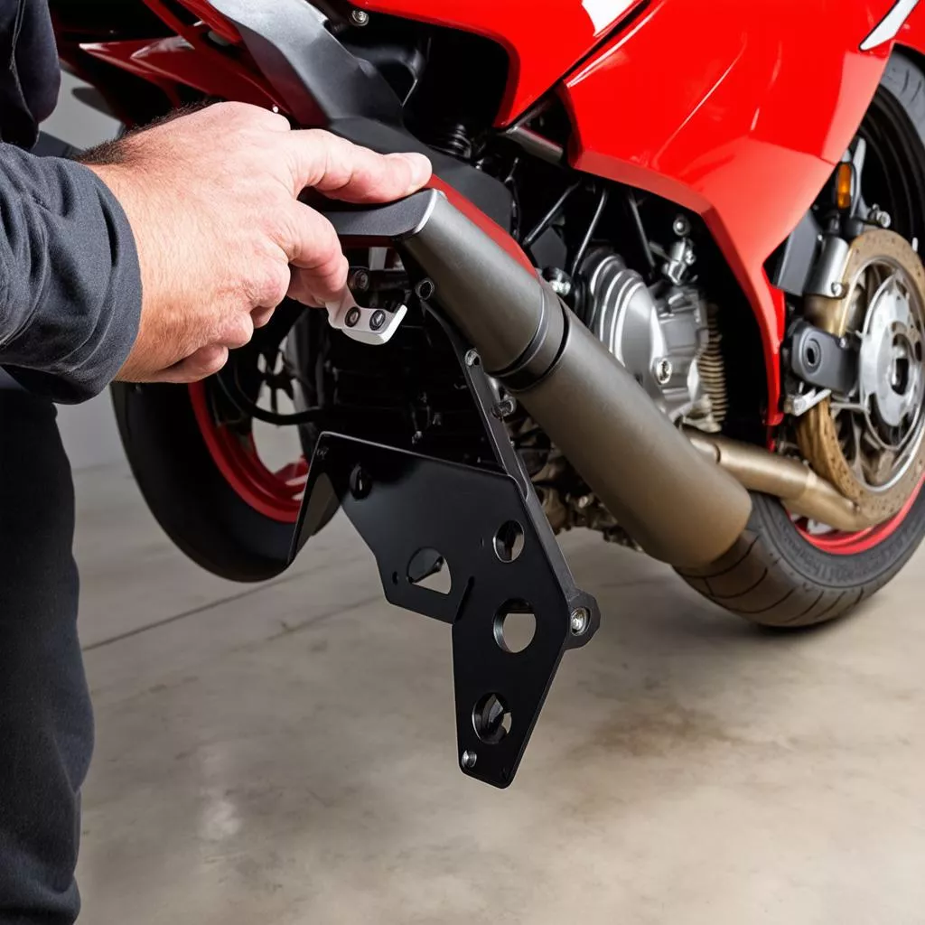 Installing a rear fender with license plate holder at a garage