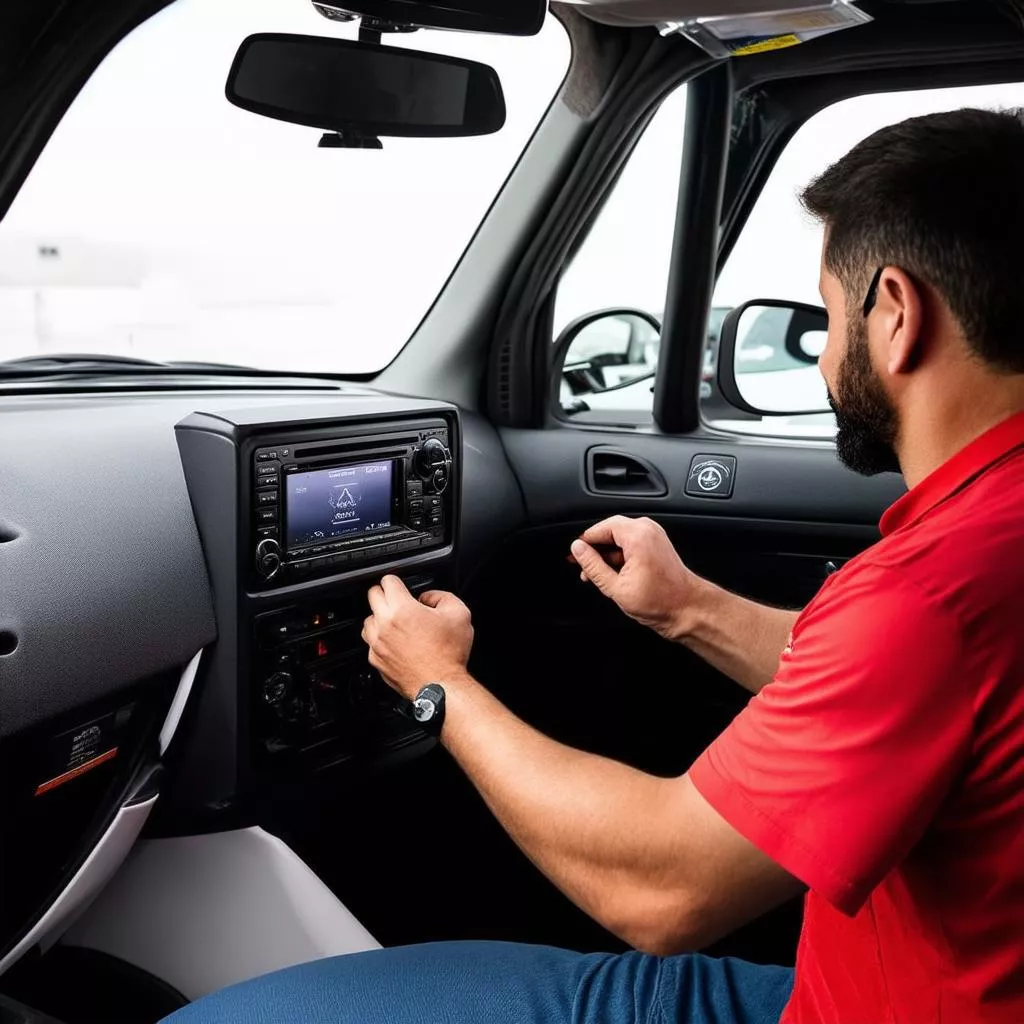 Kỹ thuật viên lắp đặt màn hình Android