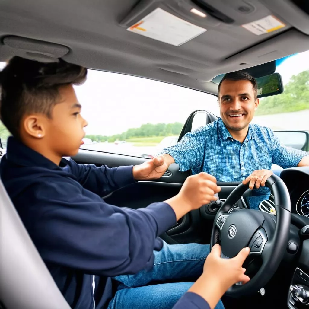 Practicing for the car driving license test