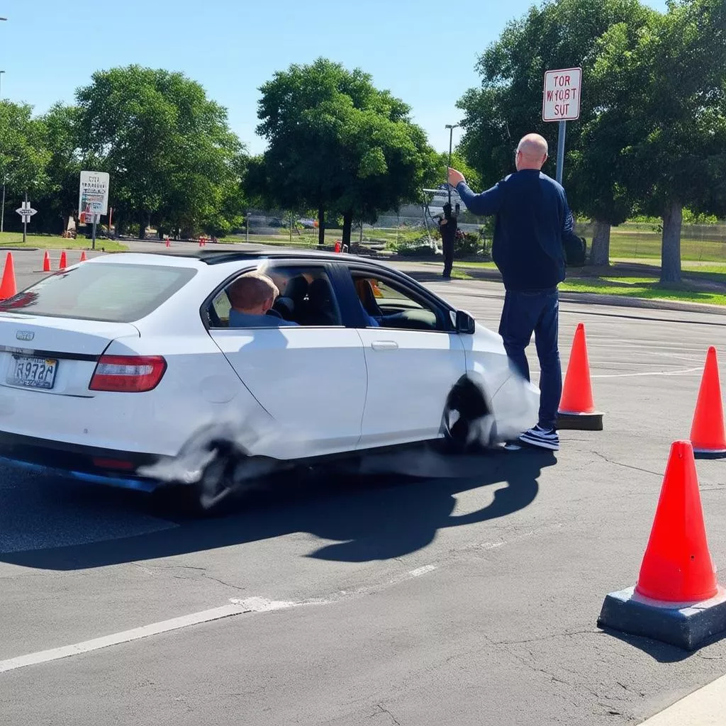 Students practicing driving test maneuvers