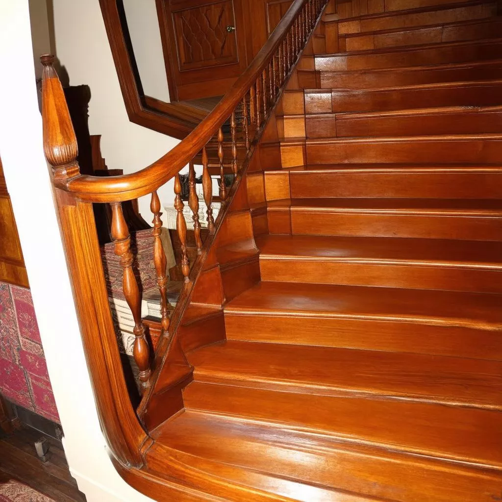 Mẫu cầu thang gỗ căm xe đẹp