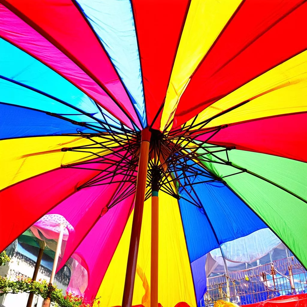 A brightly colored umbrella