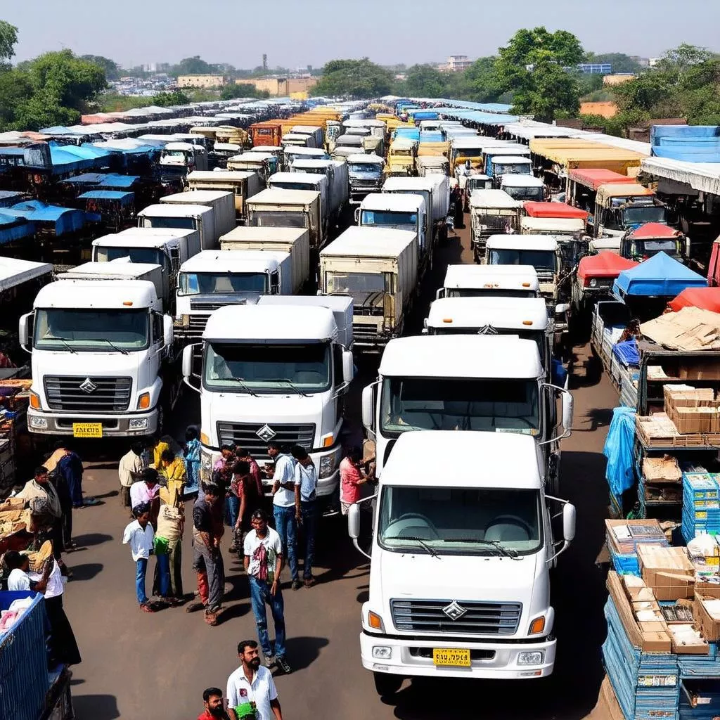 Buying and selling trucks at Vinh Tuy truck market