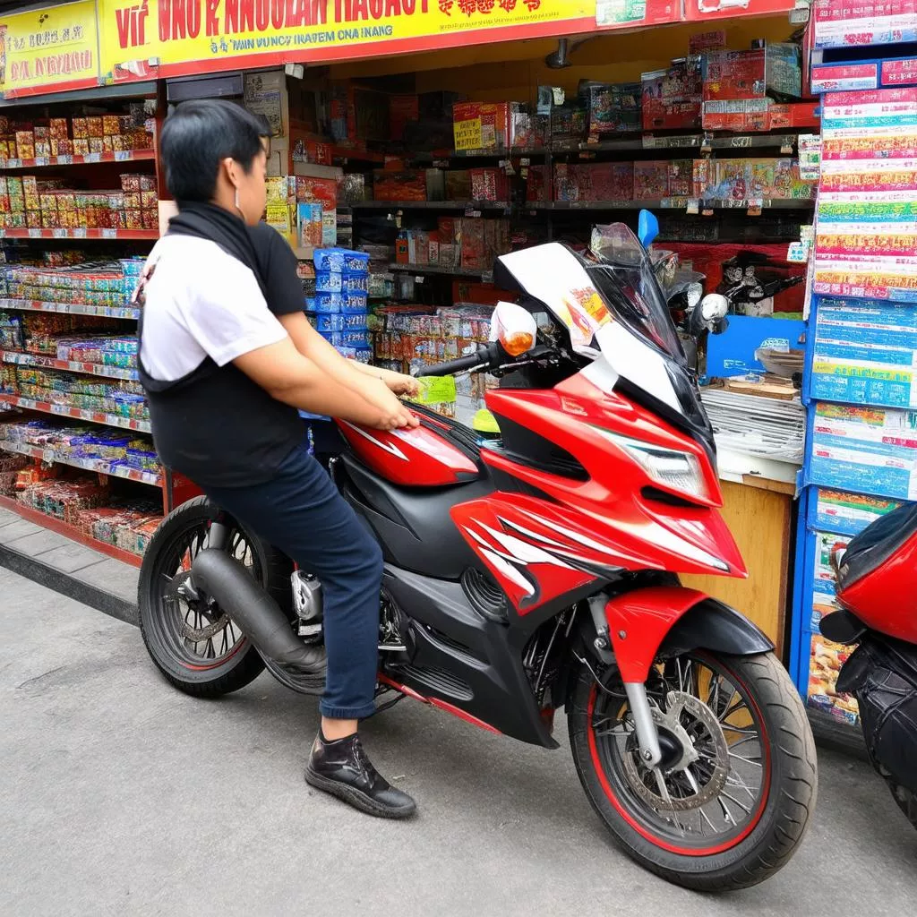 Purchasing motorcycle insurance at a shop