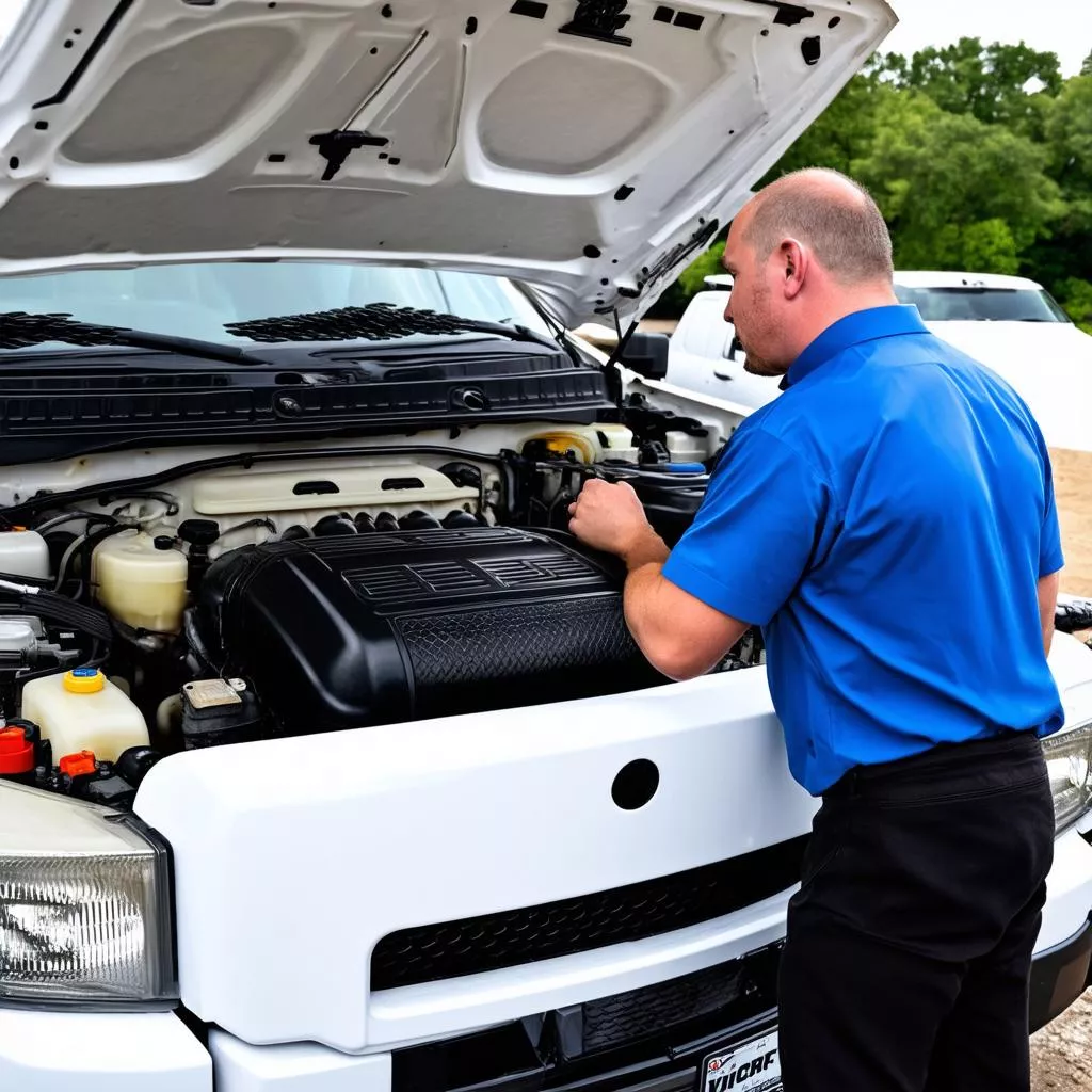 Nam giới đang xem xe tải