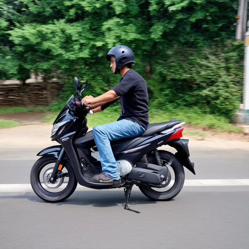 Young man riding a Honda SH scooter