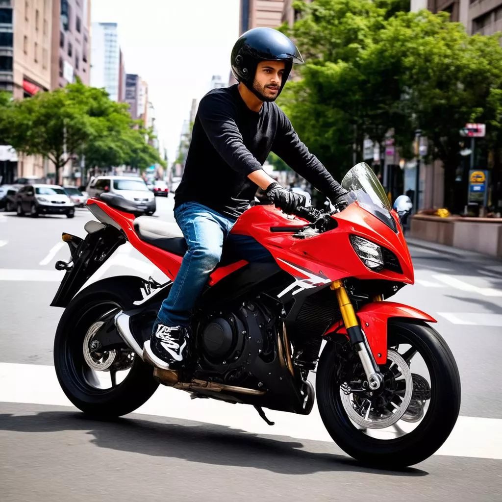 Chàng trai lái xe côn tay