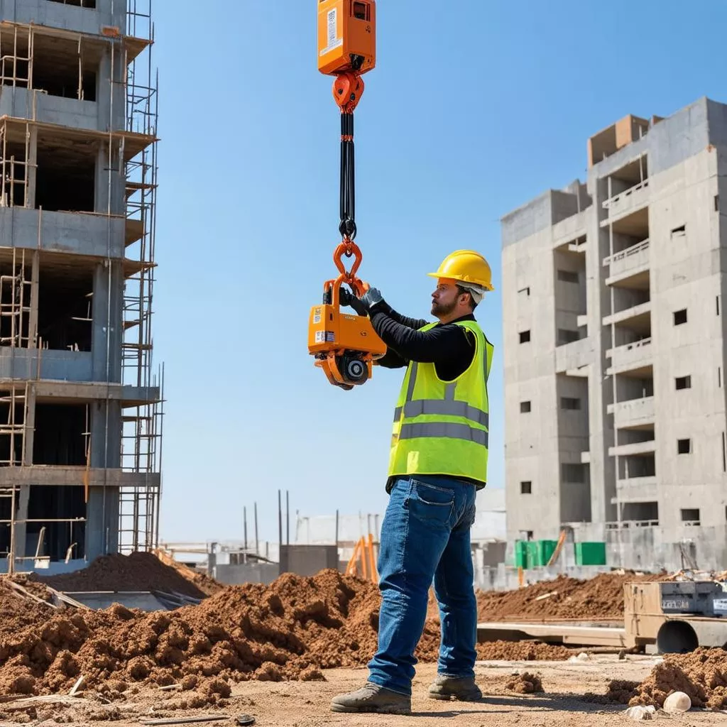 Công nhân sử dụng pa lăng điện