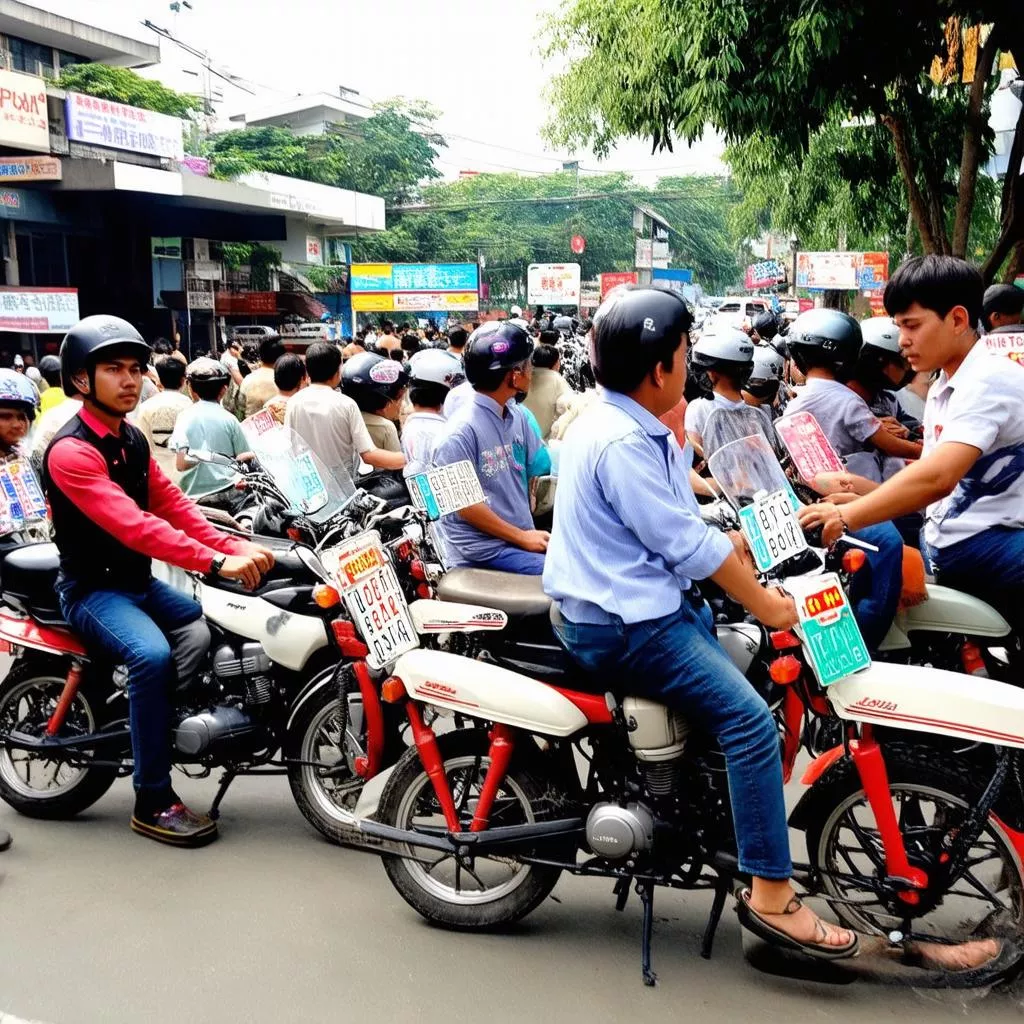 Người dân chờ đăng kiểm xe máy