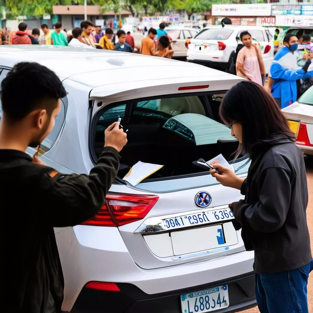 Pessoas a registar matrículas de carro