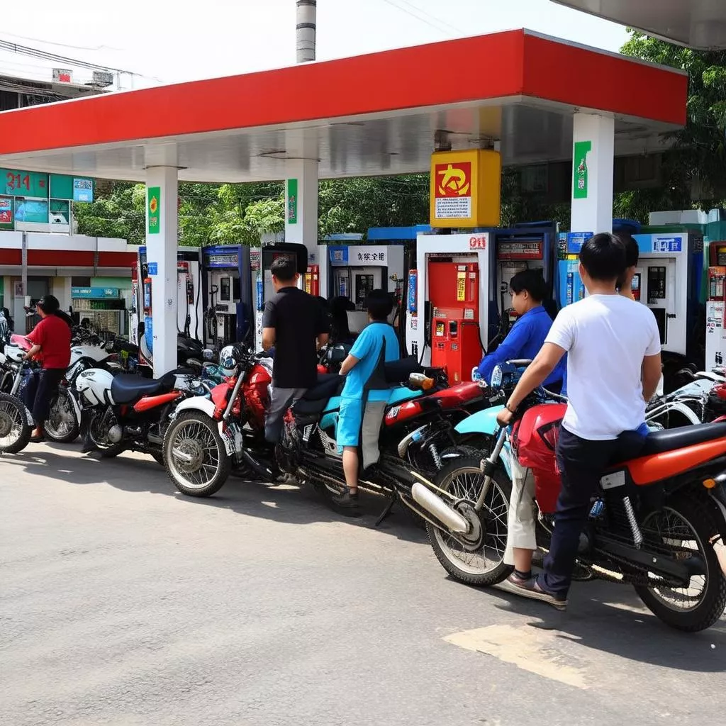 Người dân đổ xăng