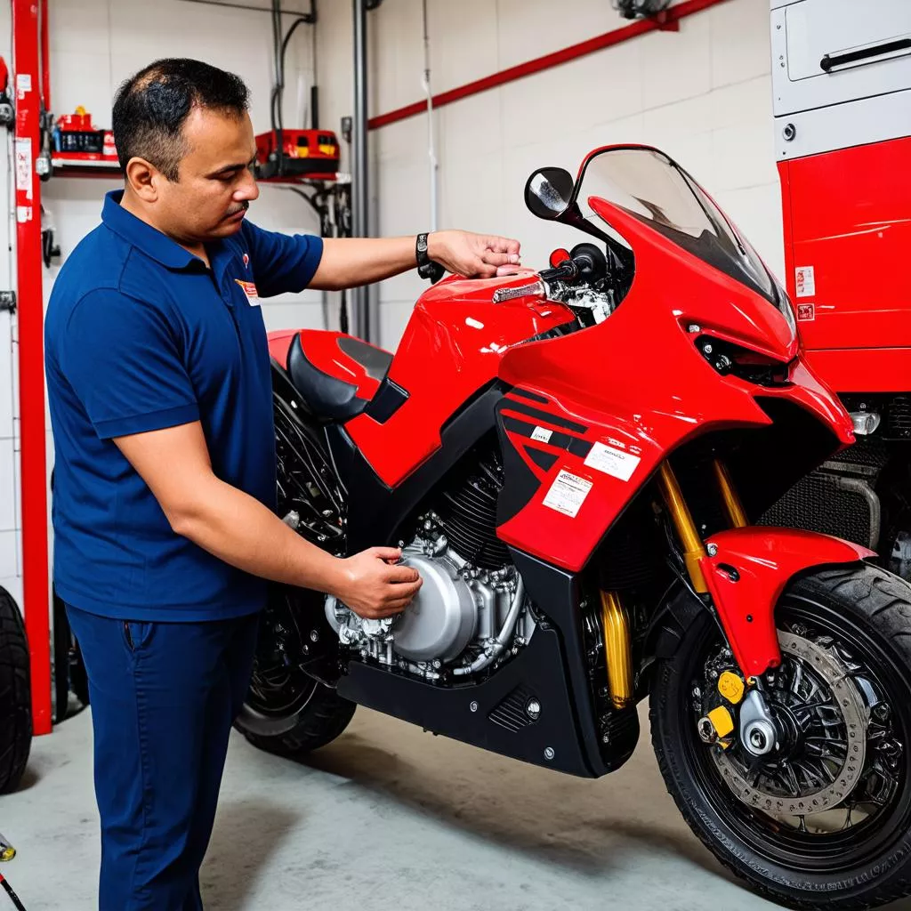 Người đàn ông đang kiểm tra động cơ của chiếc xe cup