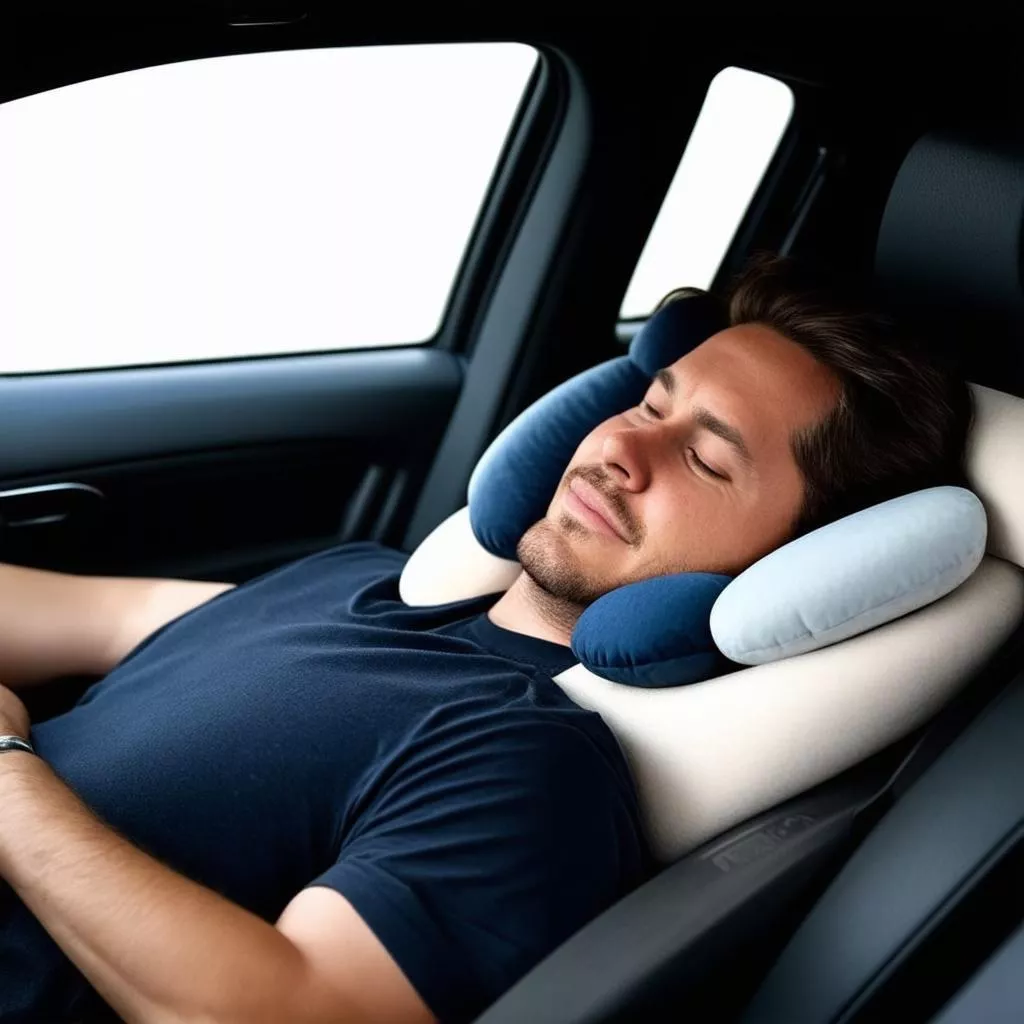 男士在车内睡觉