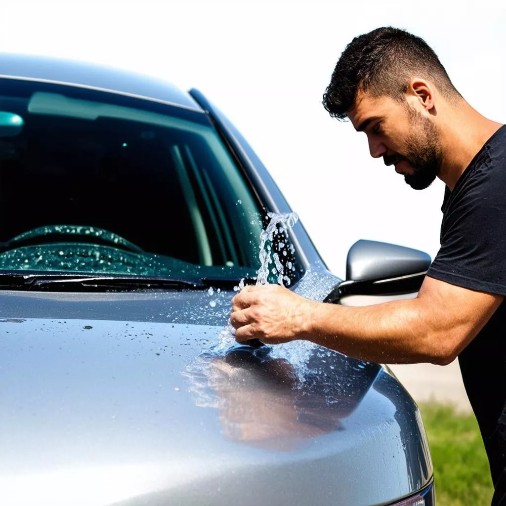 Người đàn ông đang rửa xe hơi
