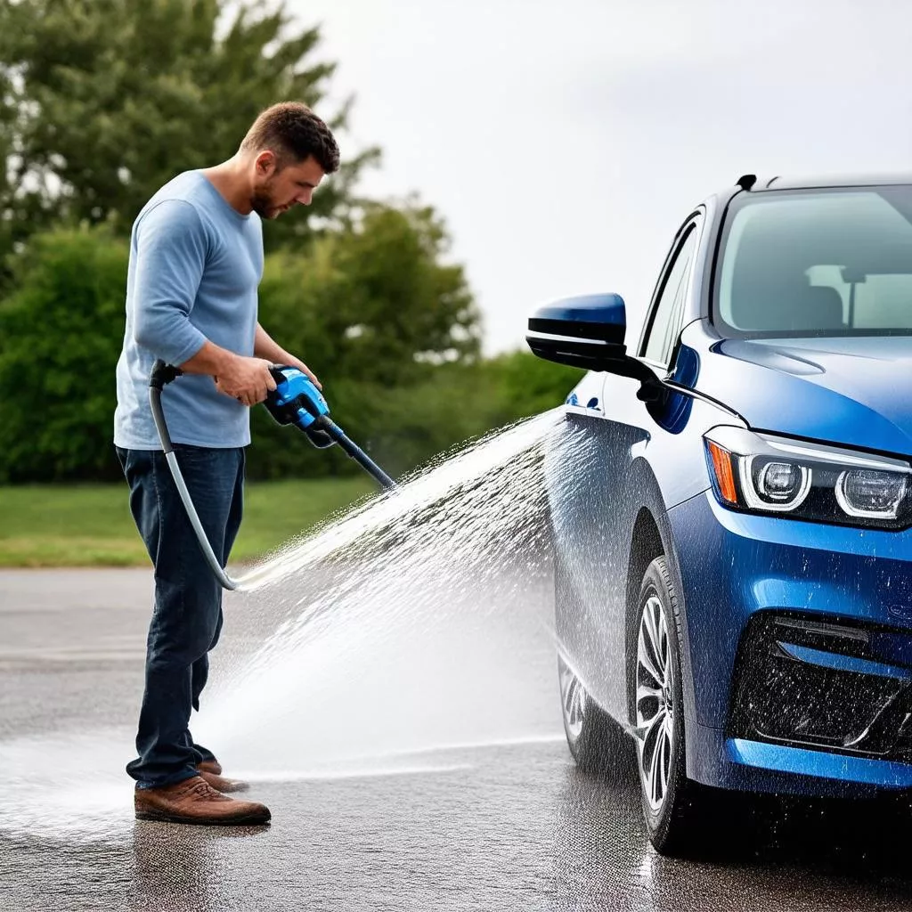 Người đàn ông đang rửa xe ô tô