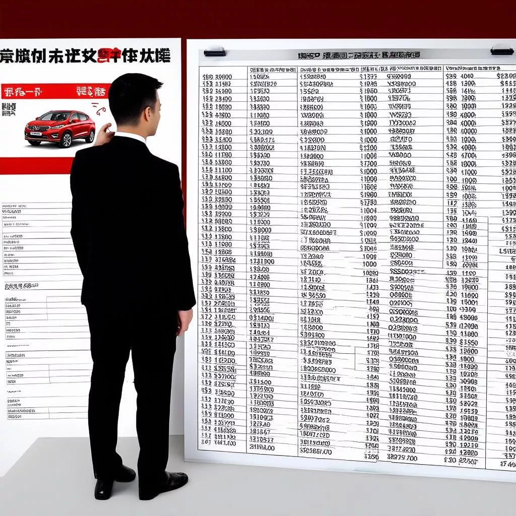 Người đàn ông đang xem bảng giá xe