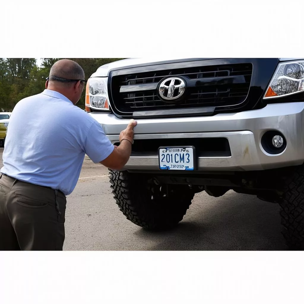 व्यक्ति ट्रक का नंबर देख रहा है