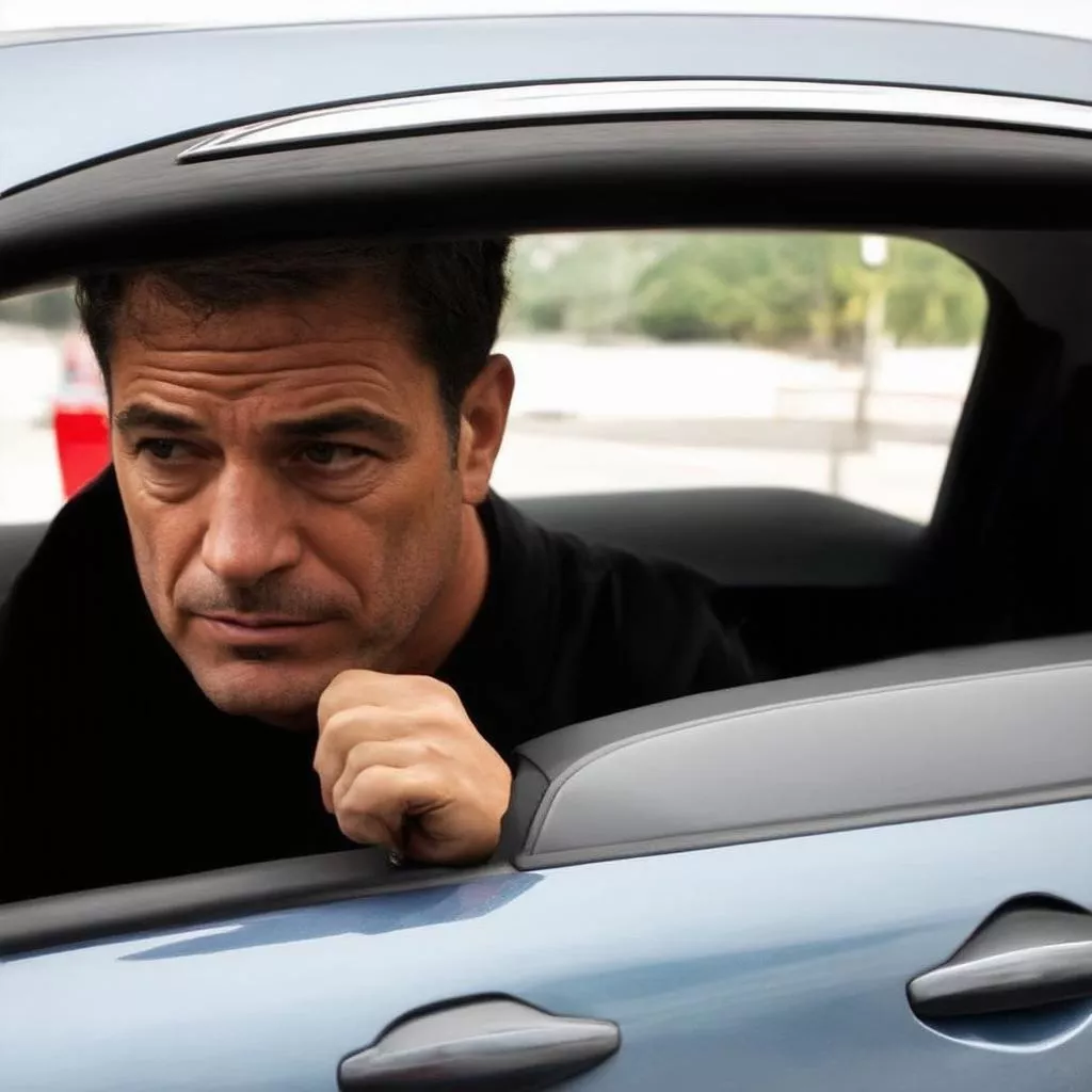 Man inspecting a car