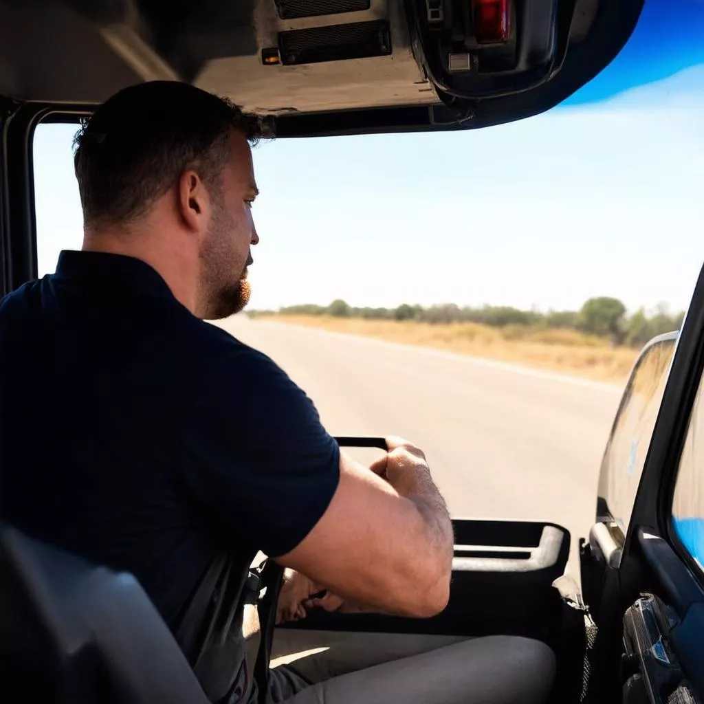 Mann betrachtet einen LKW