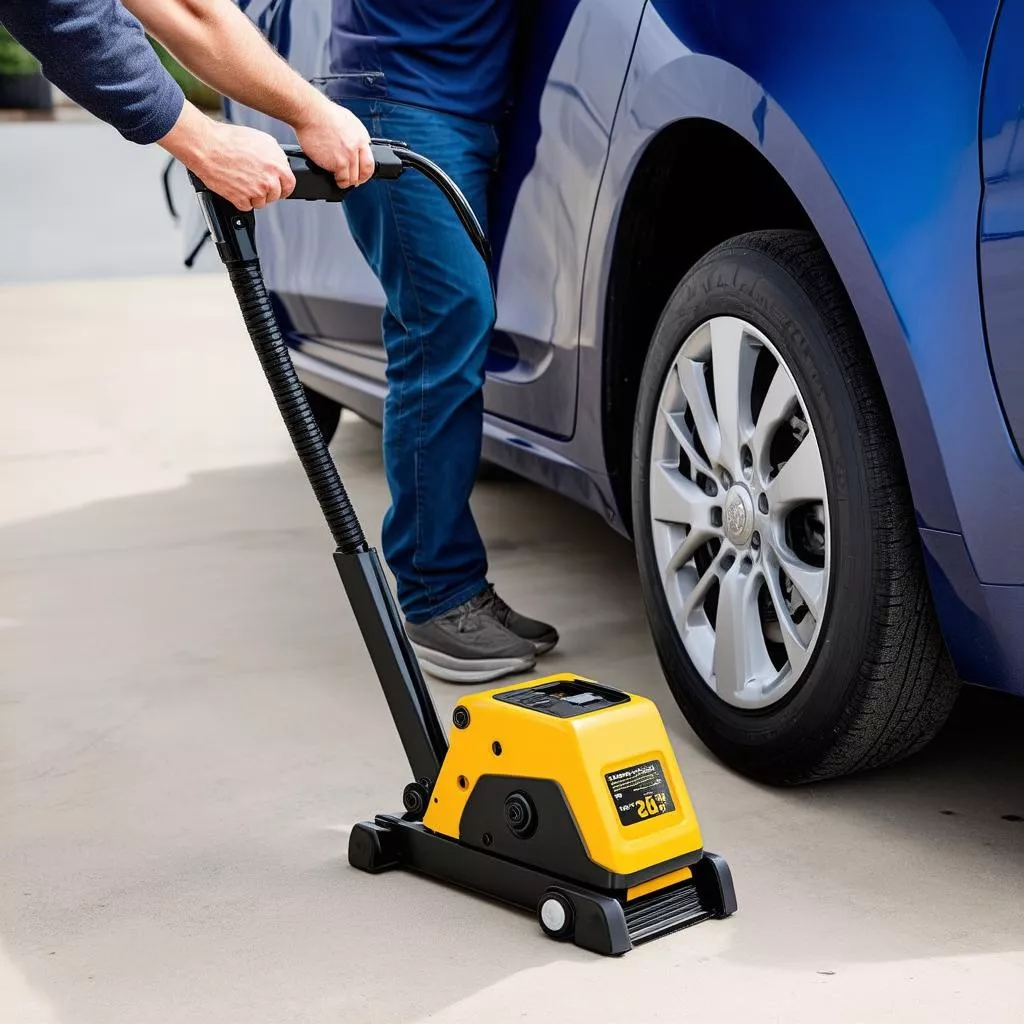 Người đàn ông sử dụng con đội xe ô tô bằng điện