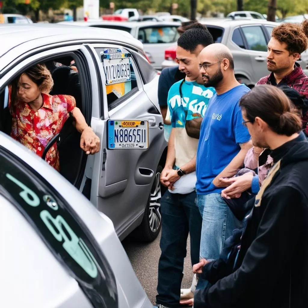 Người dân xem biển số xe