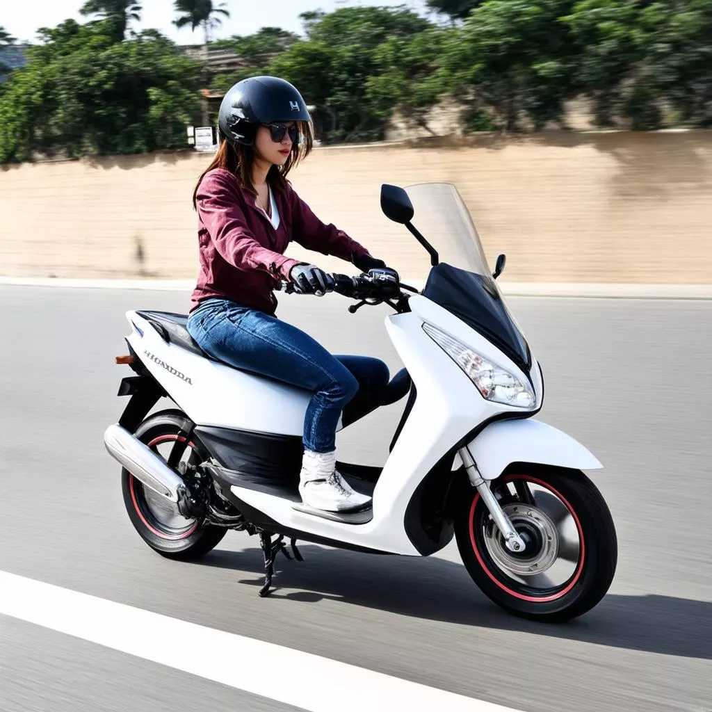 Người phụ nữ đang đi xe SH Thái