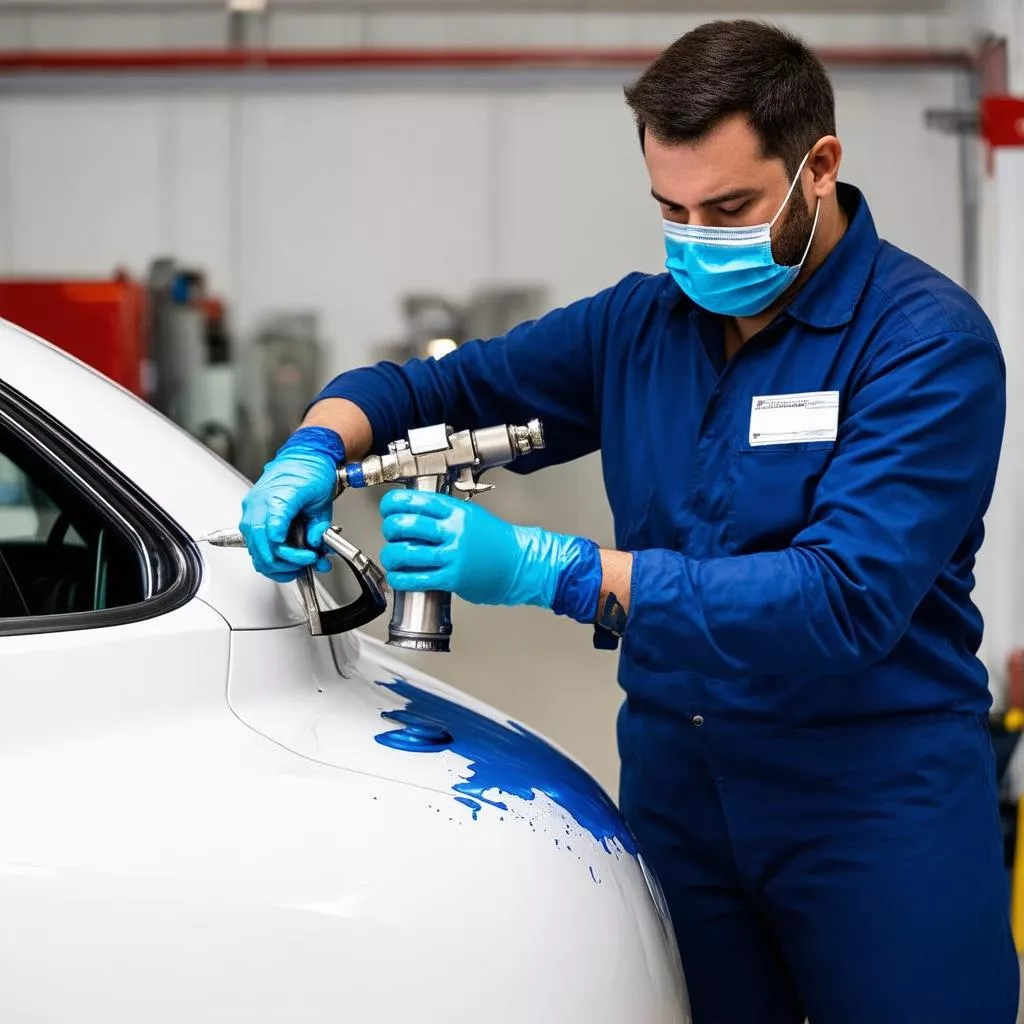 Truck painter working