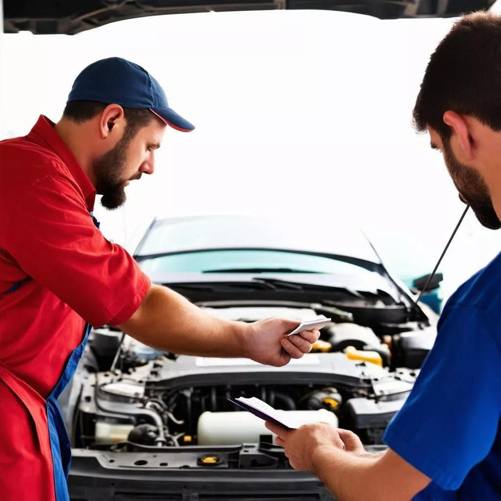 Meccanico auto che utilizza l'inglese tecnico